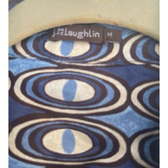 Men’s J. McLaughlin Tan Silk Blend Abstract Print Button Down Shirt Size Medium - Picture 4 of 7